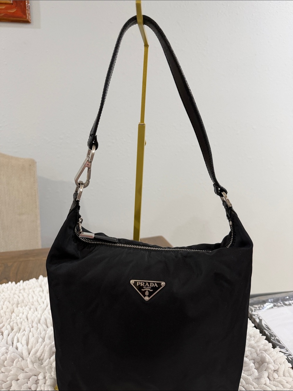 Prada Black Nylon Shoulder Bag with Silver Hardware